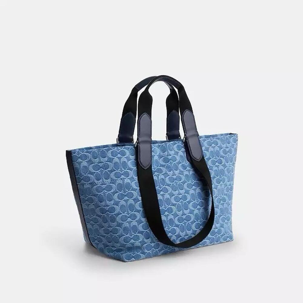 NWT Coach MEN'S Small Tour Tote Bag In Signature Denim CDF24 Silver/Denim - Picture 12 of 13